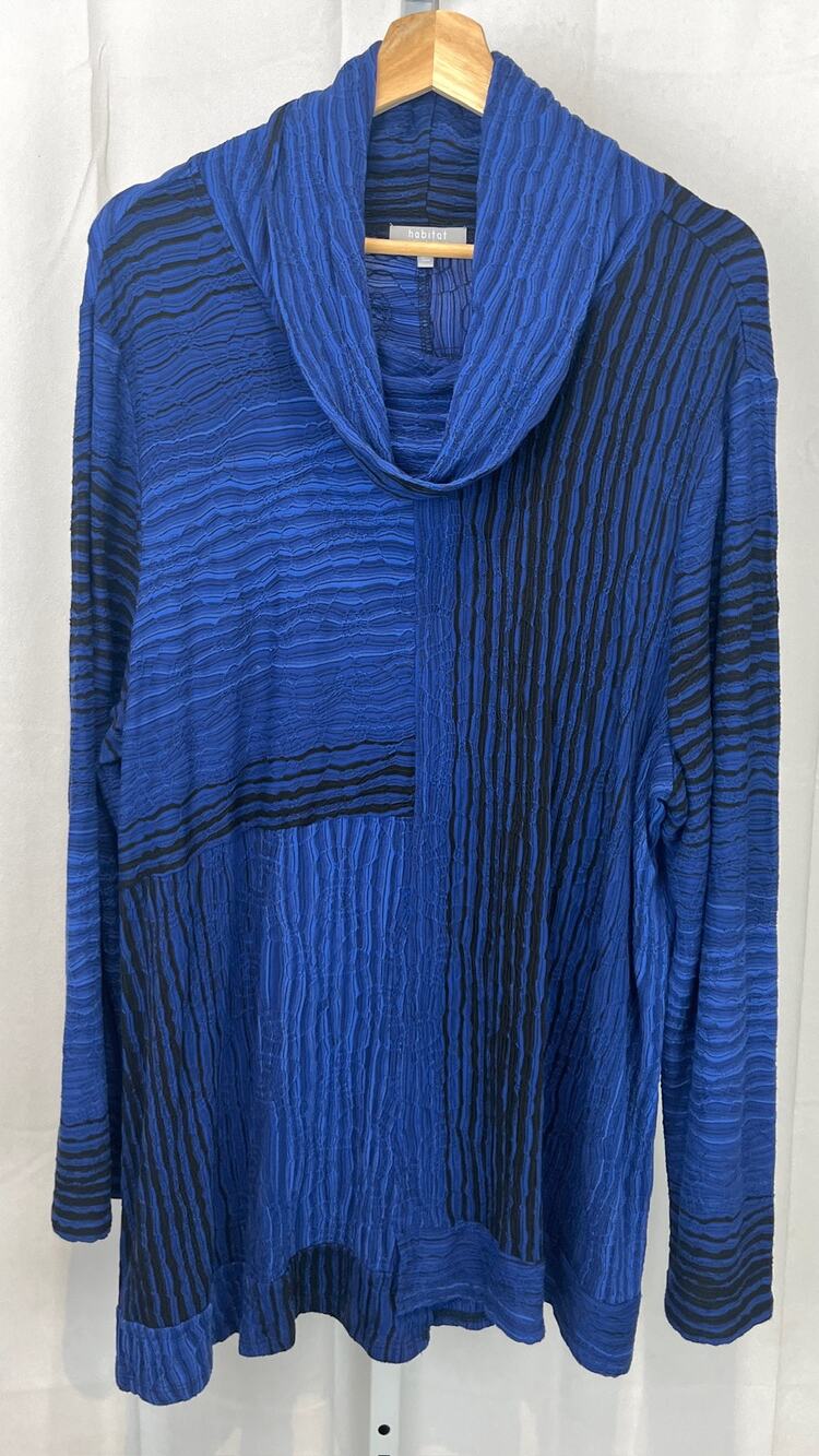 HABITAT Cowl Neck Pieced Tunic Pullover Knit Top Textured Blue Black Size XL